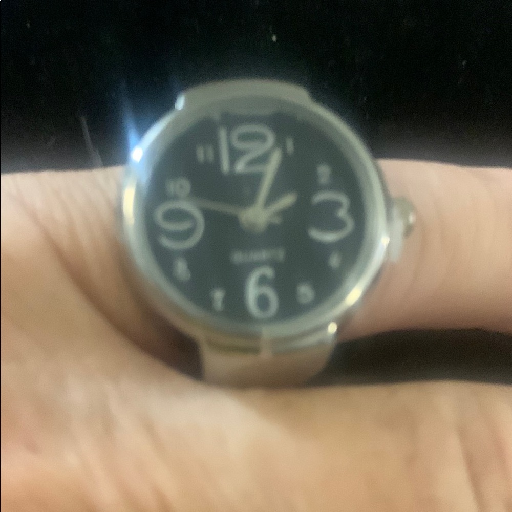 Silver Watch with Black Dial
